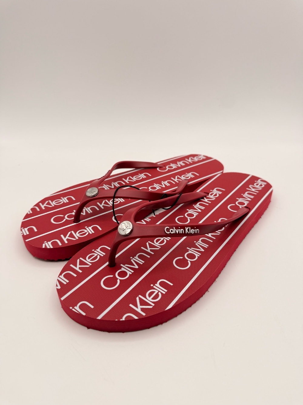 CALVIN KLEIN Logo Print Flip Flops Red White Multiple Sizes NWOT
